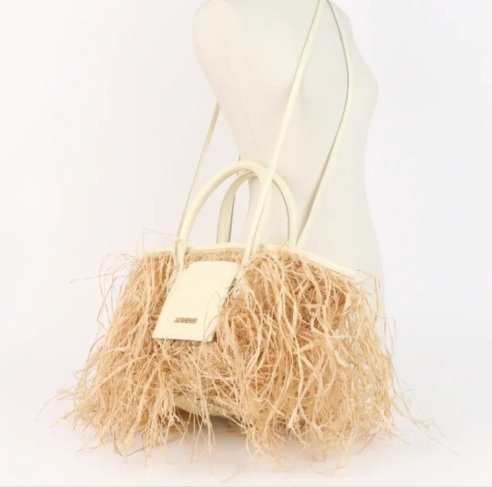 NWT Jacquemus Le Panier Soli Tote Raffia Fringe Woven Bag